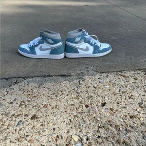Nike Air Jordan 1 Mid Teal and White Sneakers